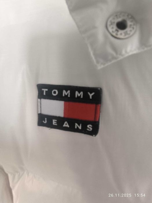 Tommy Jeans midi alaska puffer jacket in white