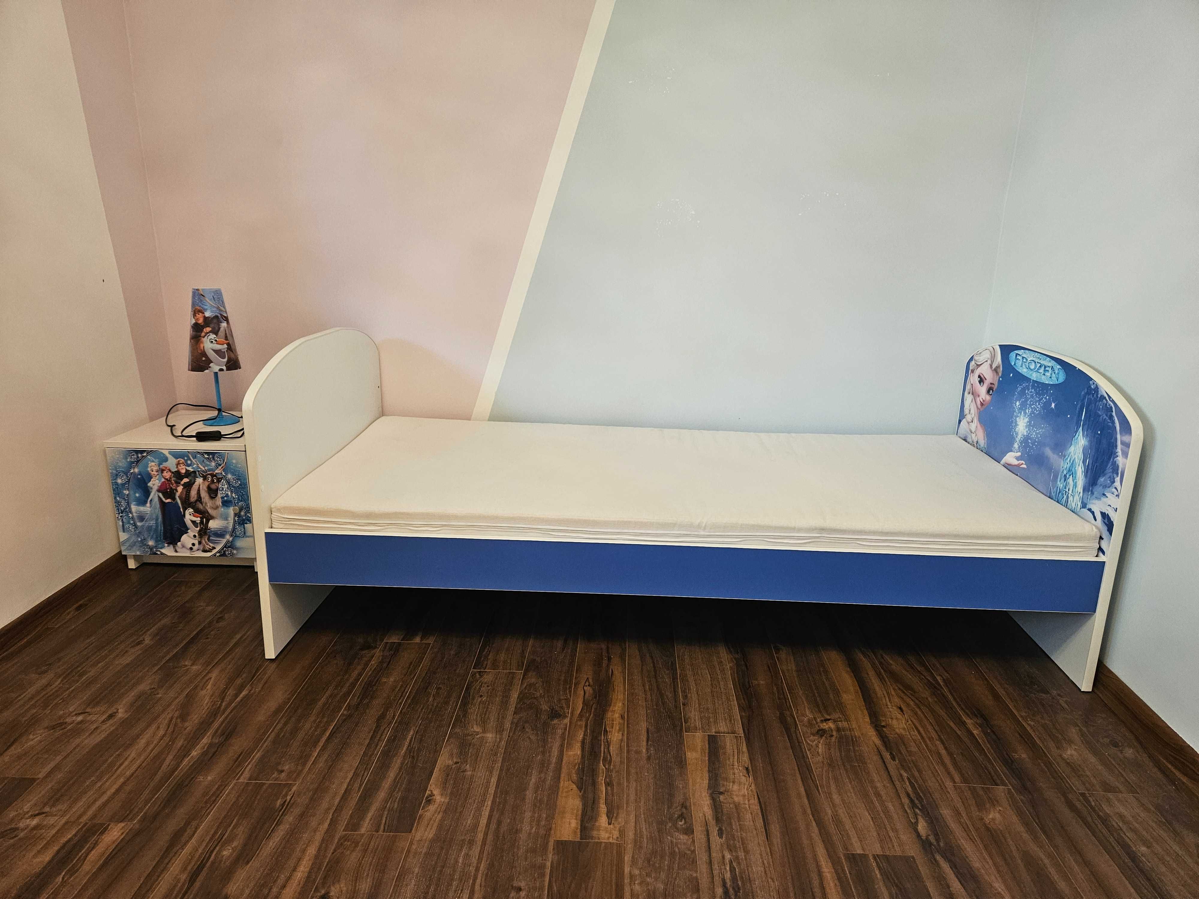 Pat Elsa Frozen cu saltea +  noptiera + veioza,  lenjerie, 3 tablouri