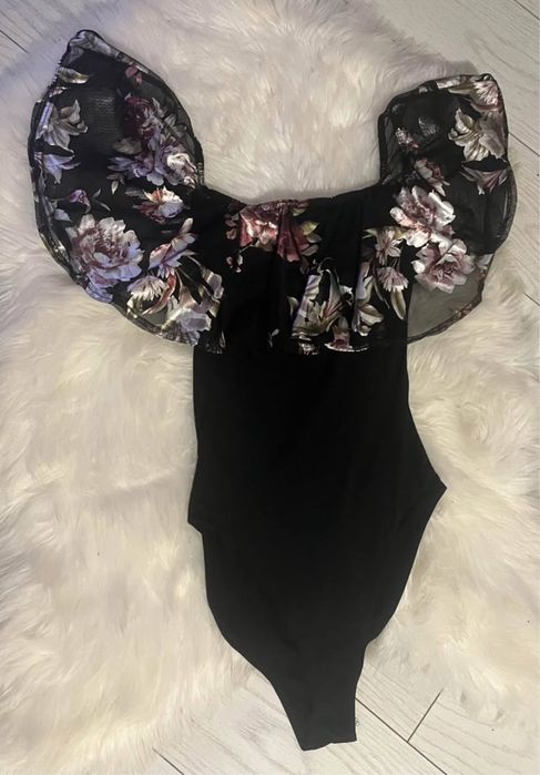 Body cu volan de plasa cu imprimeu NEW LOOK