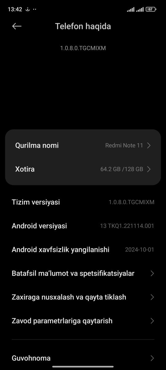 Redmi not 11 bor sotiladi qogan maʼlumotlar rasmda