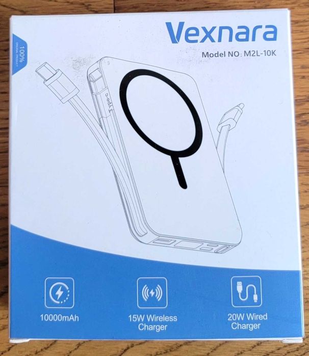 Външна магнитна батерия Magsafe Power Bank с вградени кабели,10000 mAh