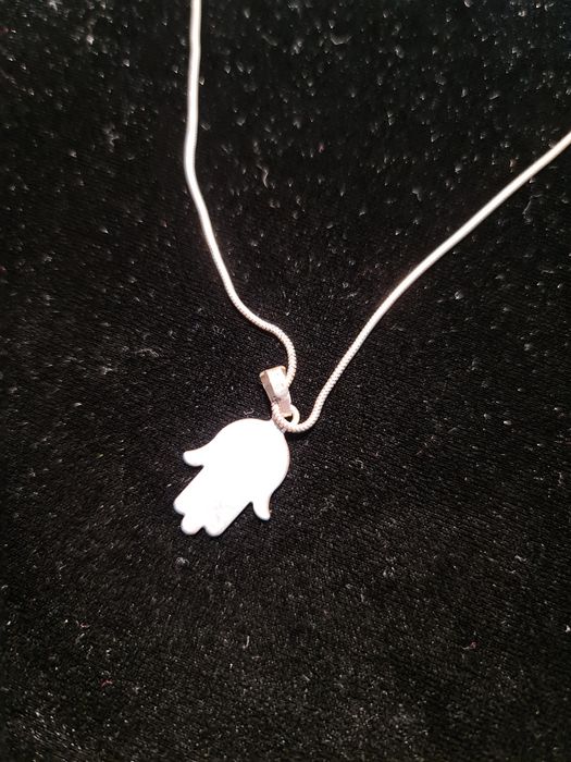 N Lant colier argint 925,pandantiv mana Fatima,48 cm