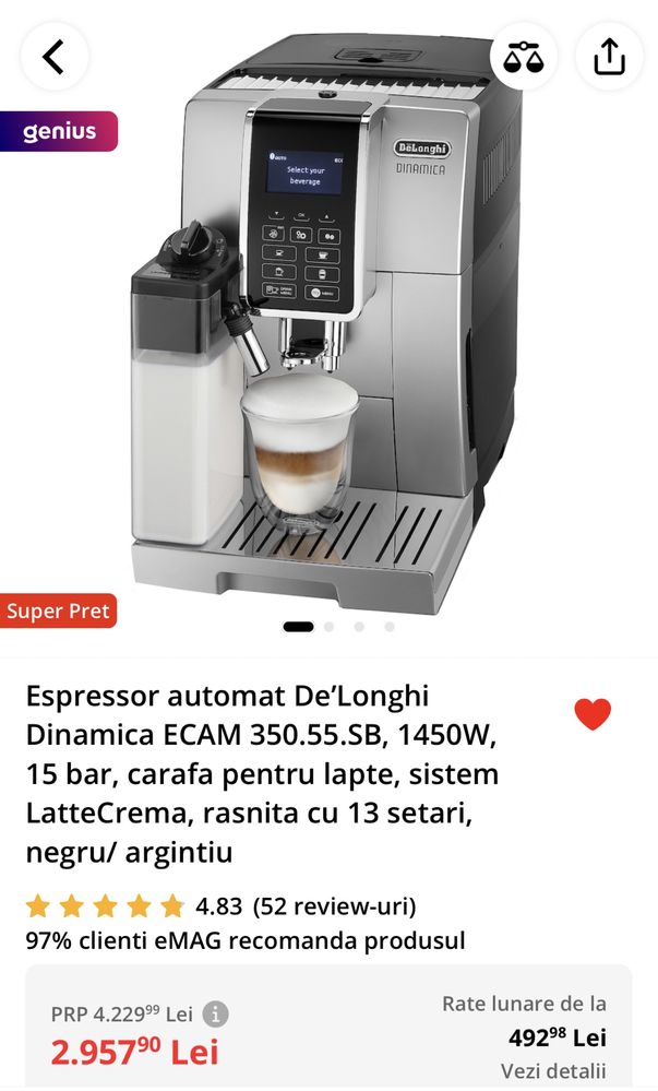 Expresor Delonghi Dinamica ECAM 350.55.SB