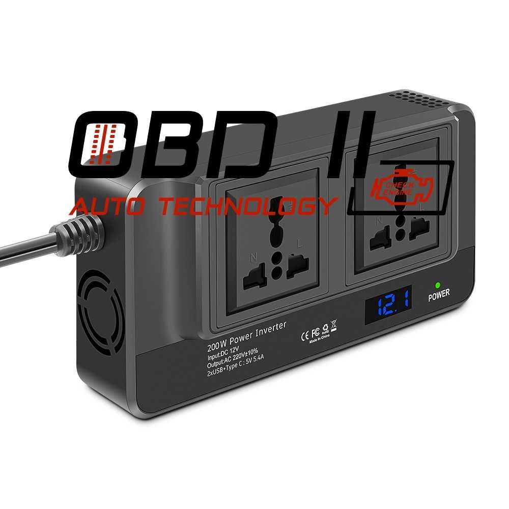 Авто Инвертор 220V - 200W / USB 2.4 / Type-C