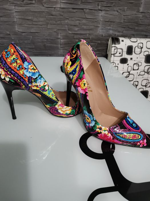 Pantofi cu toc, multicolor, floral, mărimea 38