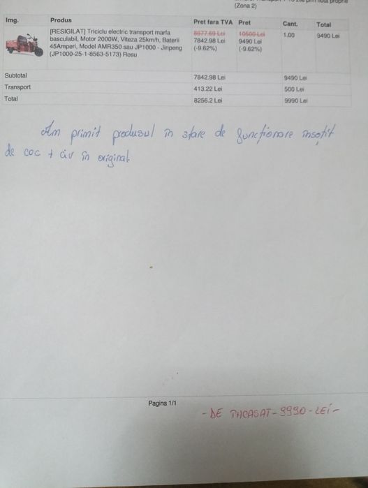 Triciclu electric cu bena basculabila produs nou!