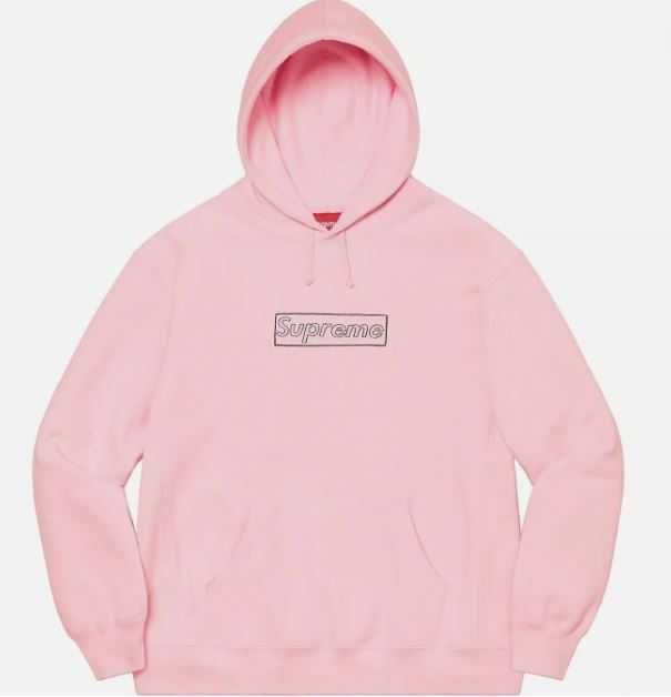 Supreme KAWS Chalk Logo Hooded Sweatshirt Pink SS21 размер М