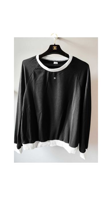 черна блуза с бяло шанел бяла памук дълъг ръкав суичър chanel shirt