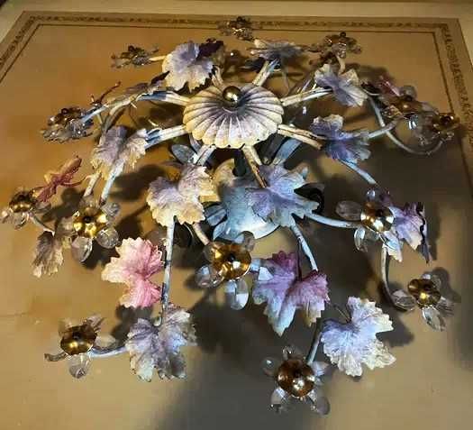 Rafinata lampa venețiană-metal cu ornamente florale cristal-Italia