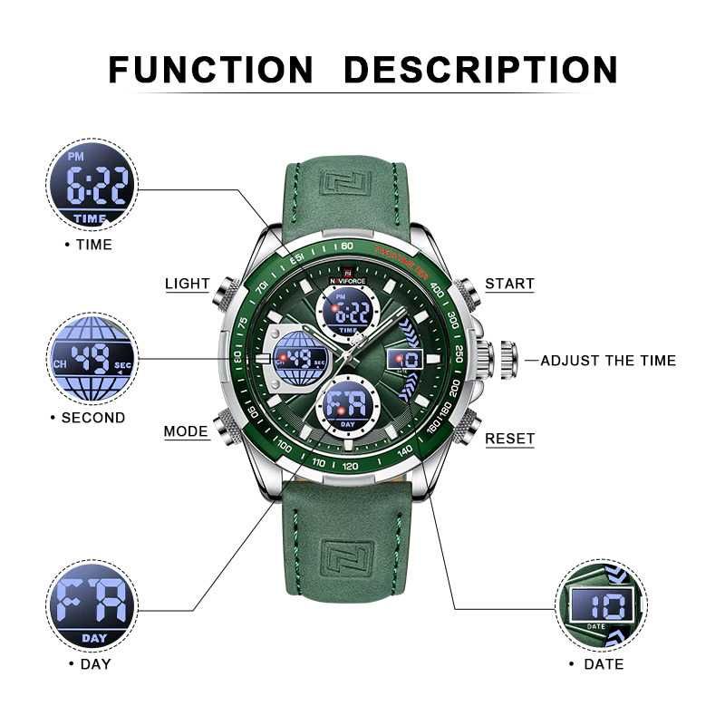 Мъжки часовник Naviforce Military Watch, Сребрист / Зелен