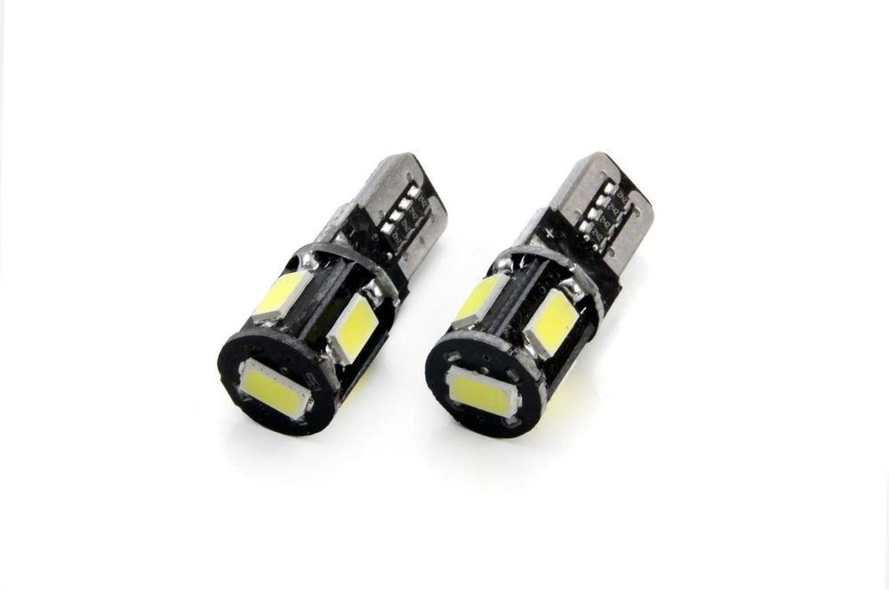 Bec de pozitie tip LED Canbus, T10 W2.1x9.5 W5W, 12V 2W, 5 SMD 5730, culoare alb, Amio, set 2 buc