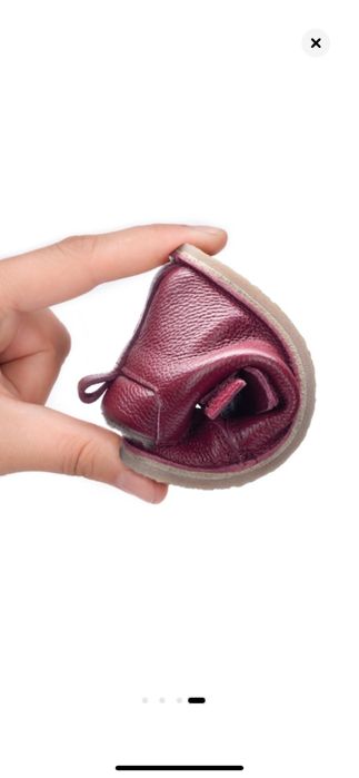 Ghete copii barefoot, piele naturala, blana, grena/velur, 21 EU