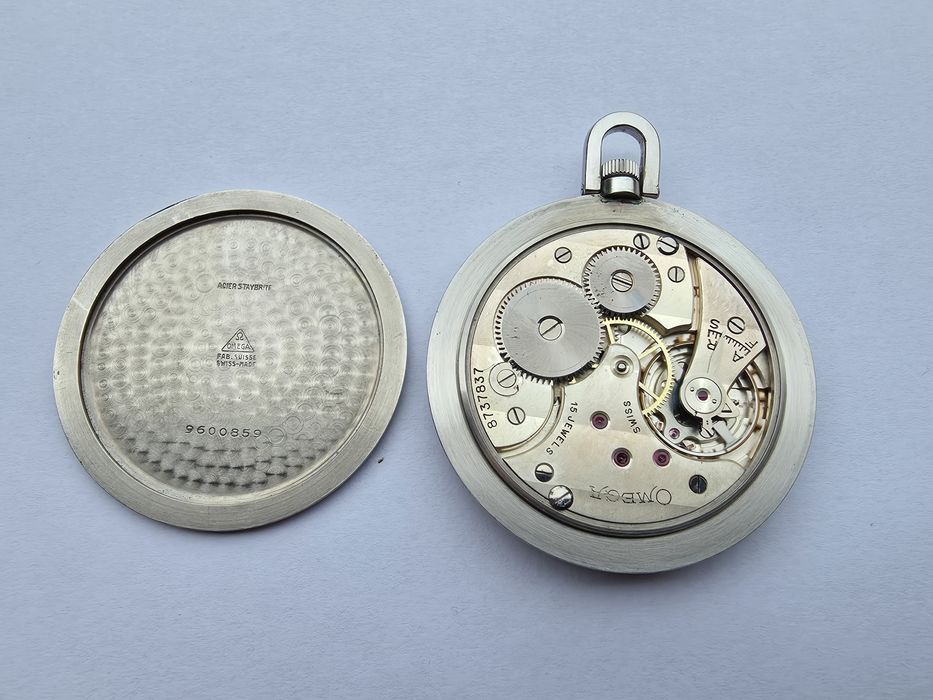 Ceas buzunar OMEGA, mecanic, carcasa otel, slim, stare buna