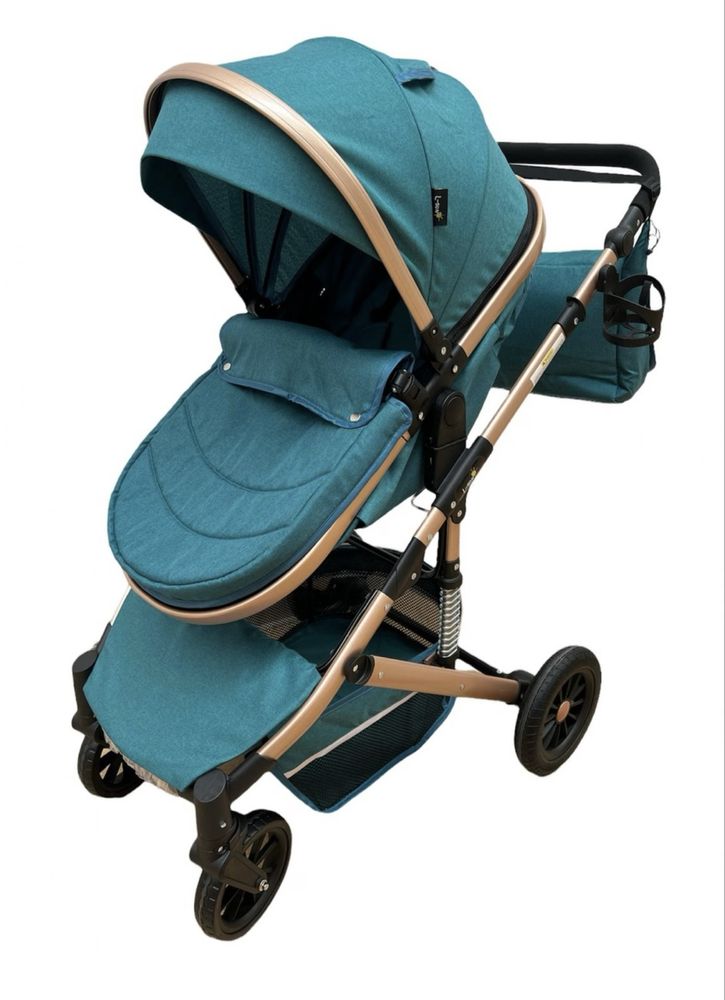 Carucior 3 in 1, L-Sun, reversibil, cu suspensii, cu scoica