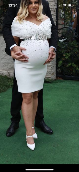 Rochie alba cu margele argintii marime M