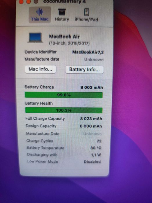 MacBook Air 13" 2015 i7 2.2GHz 8GB RAM 128Gb SSD