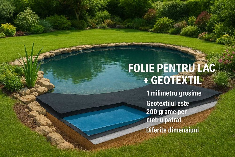 Vând folie PVC specială pentru iaz + geotextil