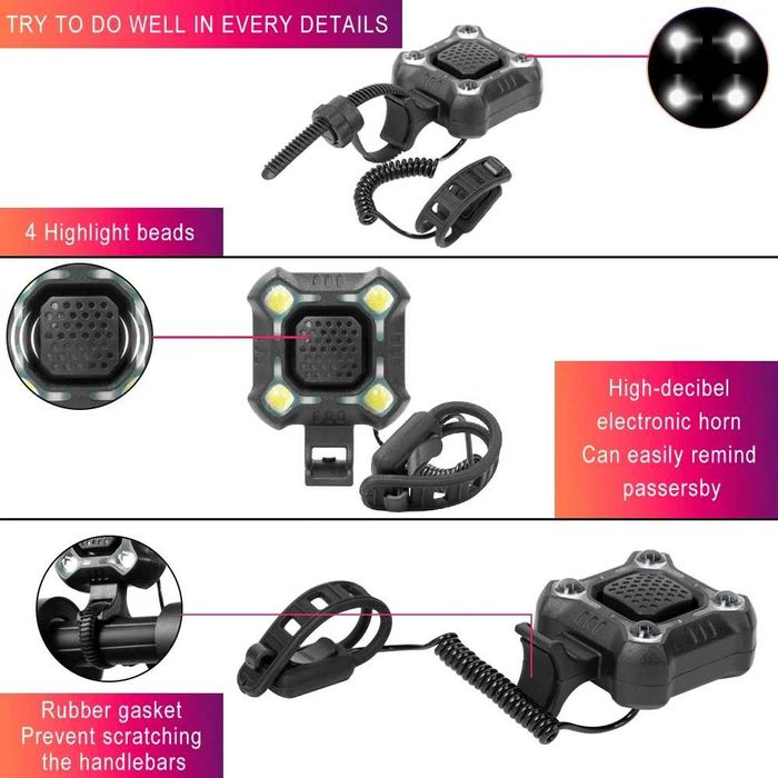 Far + sonerie electronica bicicleta trotineta electrica incarcare USB