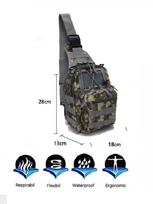 Geantă/Borsetă de piept/spate Army Molle Camuflaj. Buzunare ascunse.