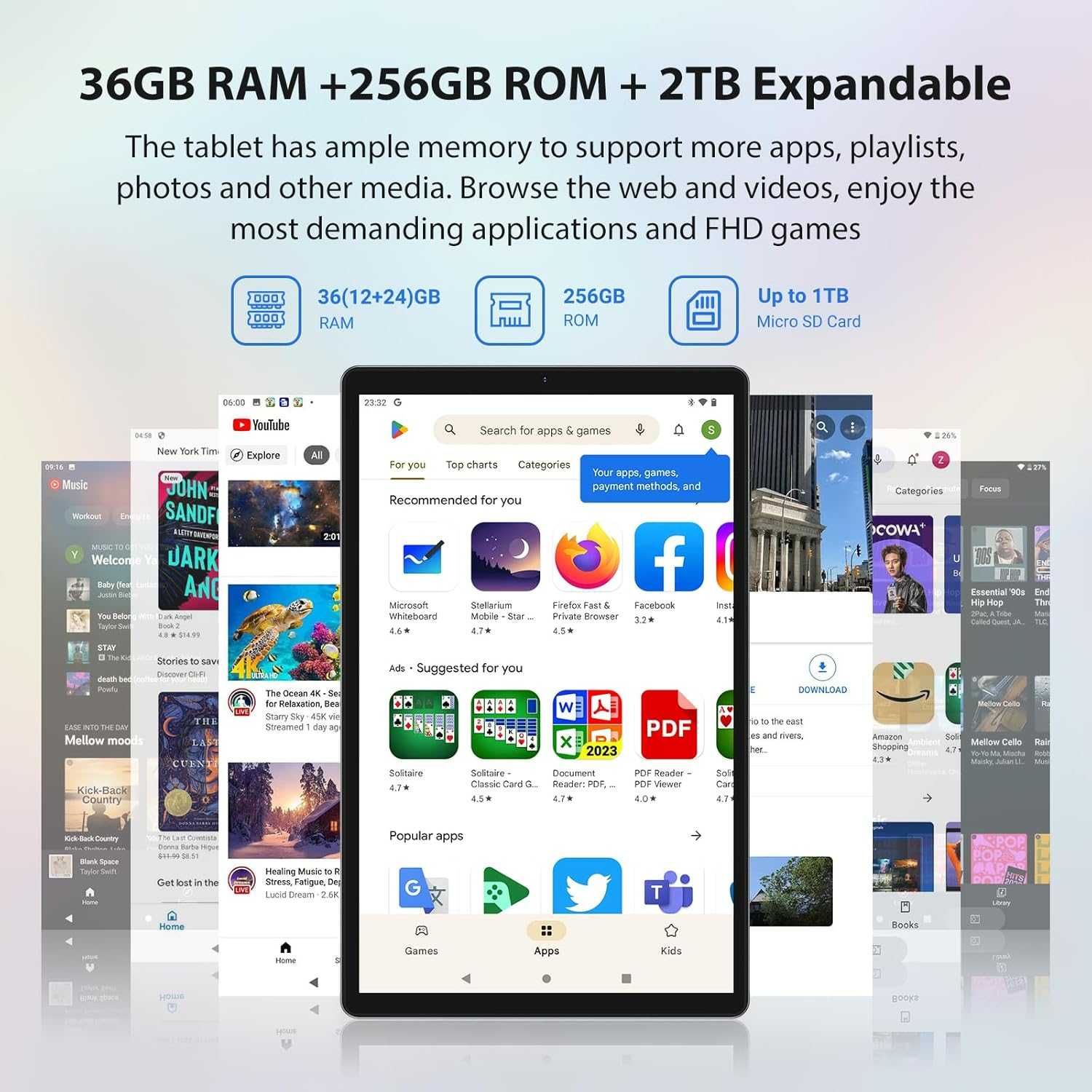 FORUSER Android 14 таблет 10.4 инча 36GB RAM+256GB ROM