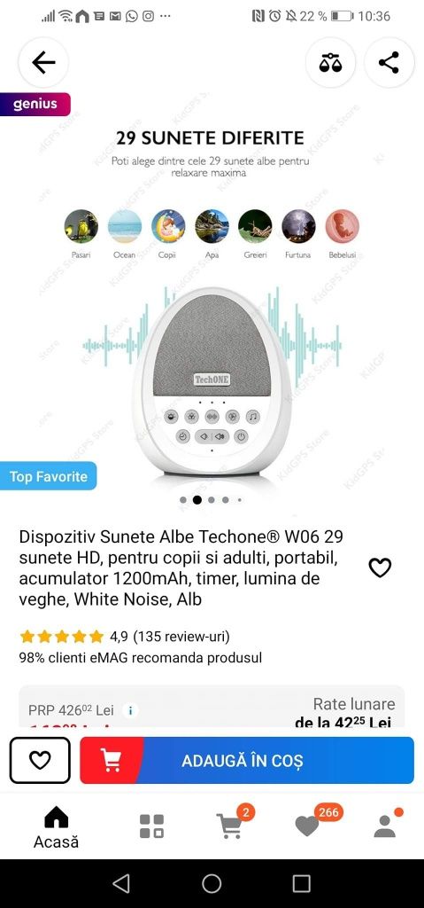 Dispozitiv sunete albe bebeluși 
2. Dispozitiv Sunete Albe Techone-100