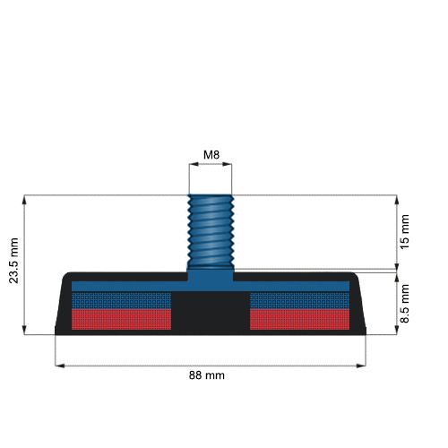 Magnet oala cauciucat Neodim D 88mm filet exterior forta 50kg