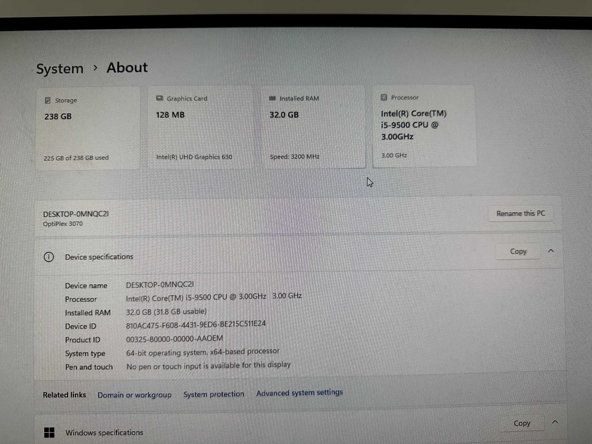 Desktop PC DELL OptiPlex 3070 Intel i5 9500, 32GB RAM, SSD 256