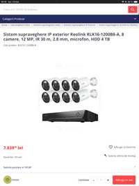 Sistem supraveghere 8 camere IP Reolink 12 MP 2.8mm