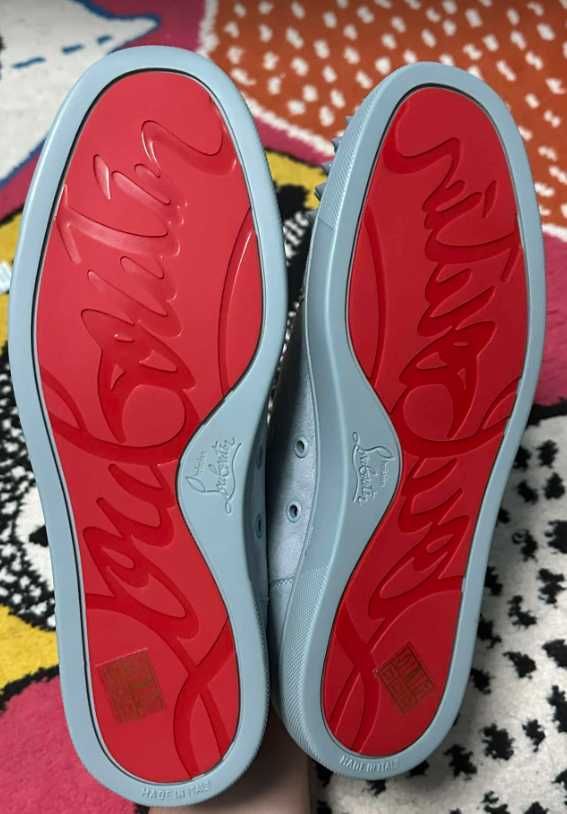 CHRISTIAN LOUBOUTIN Spikes Cap-Toe Suede Sneakers Sky Blue