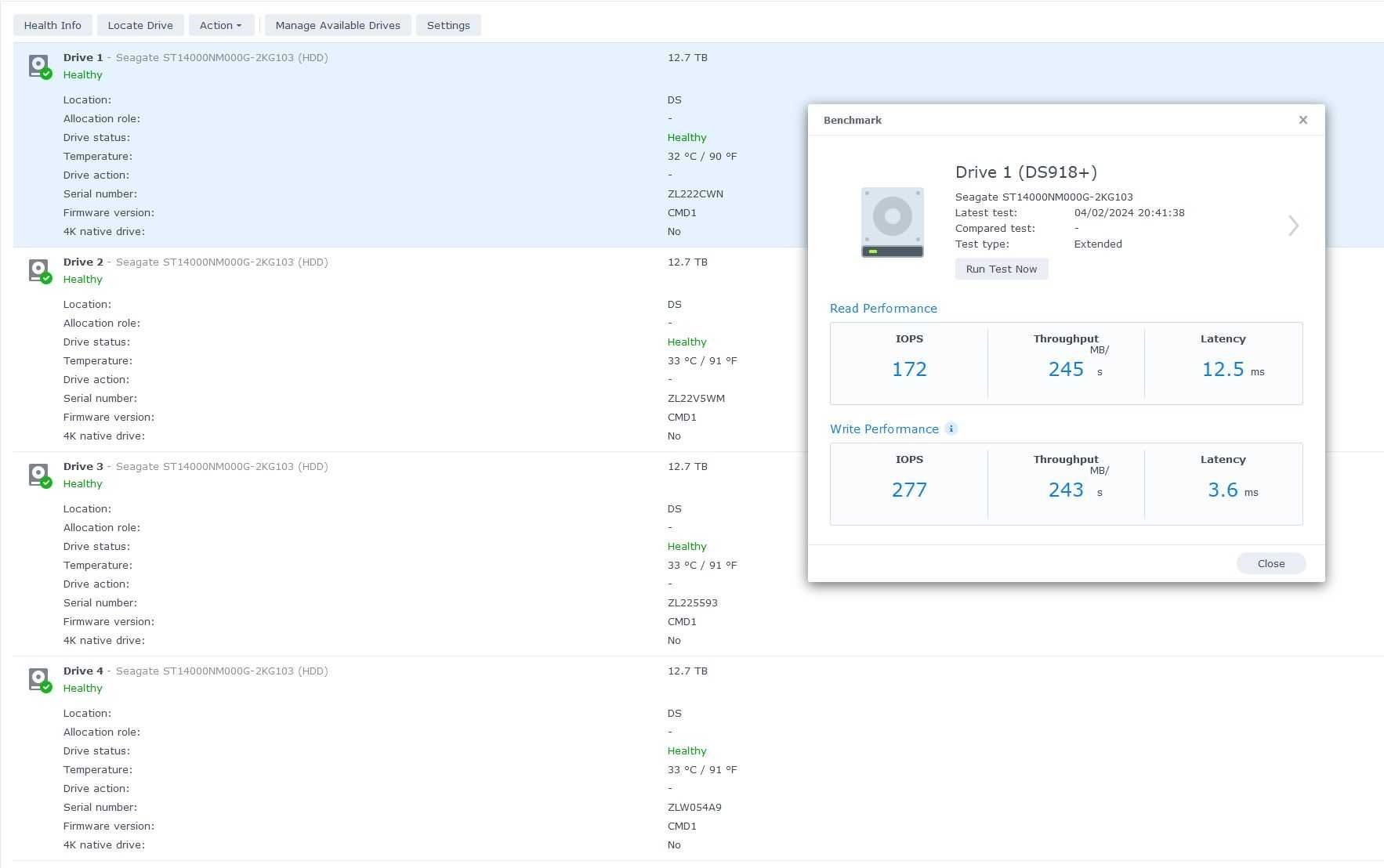 NAS Synology DS918+ / HDD 4 x 14TB / RAM 4+4 / Cache 2 x 256 NVMe