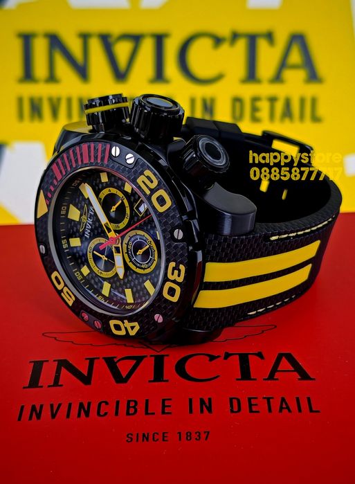 INVICTA Carbon Black/Yellow 52 mm, Инвикта нов ръчен часовник