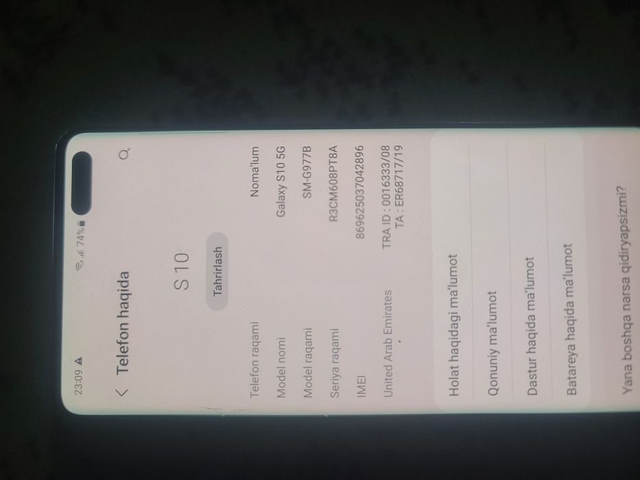 S 10 5G 256 xotra xoolati uta edial yozila kelishamiz