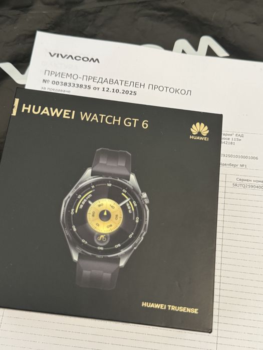 ЧИСТО НОВ 46mm Huawei Watch GT 6 Vivacom Гаранция 2027 г. Black GT6