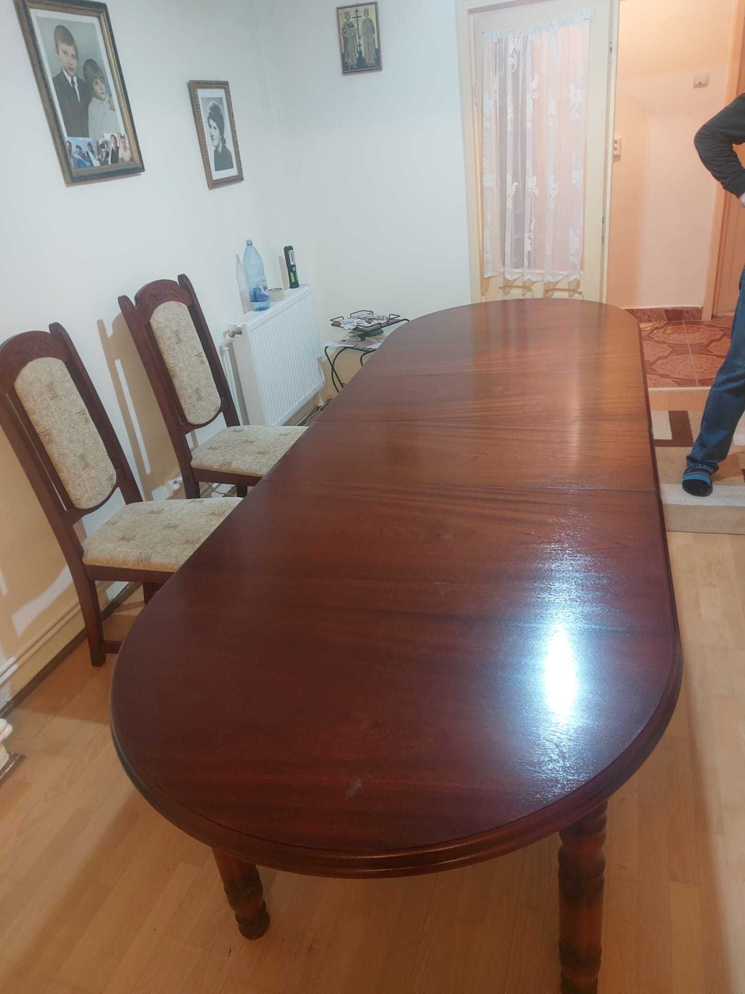 Vand masa de 12 persoane si 8 scaune din lemn masiv