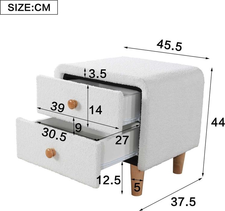 Подплатено нощно шкафче с 2 чекмеджета с безшумно плъз. МДФ+бор, бяло