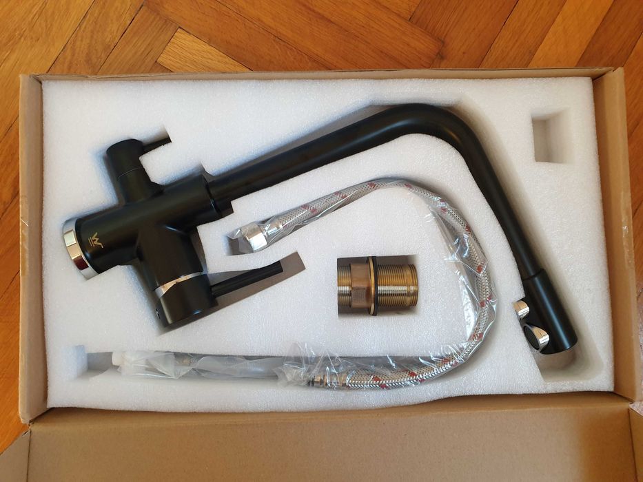 Baterie cu 3 căi pentru chiuvetă, apă rece, apă caldă și apă filtrată