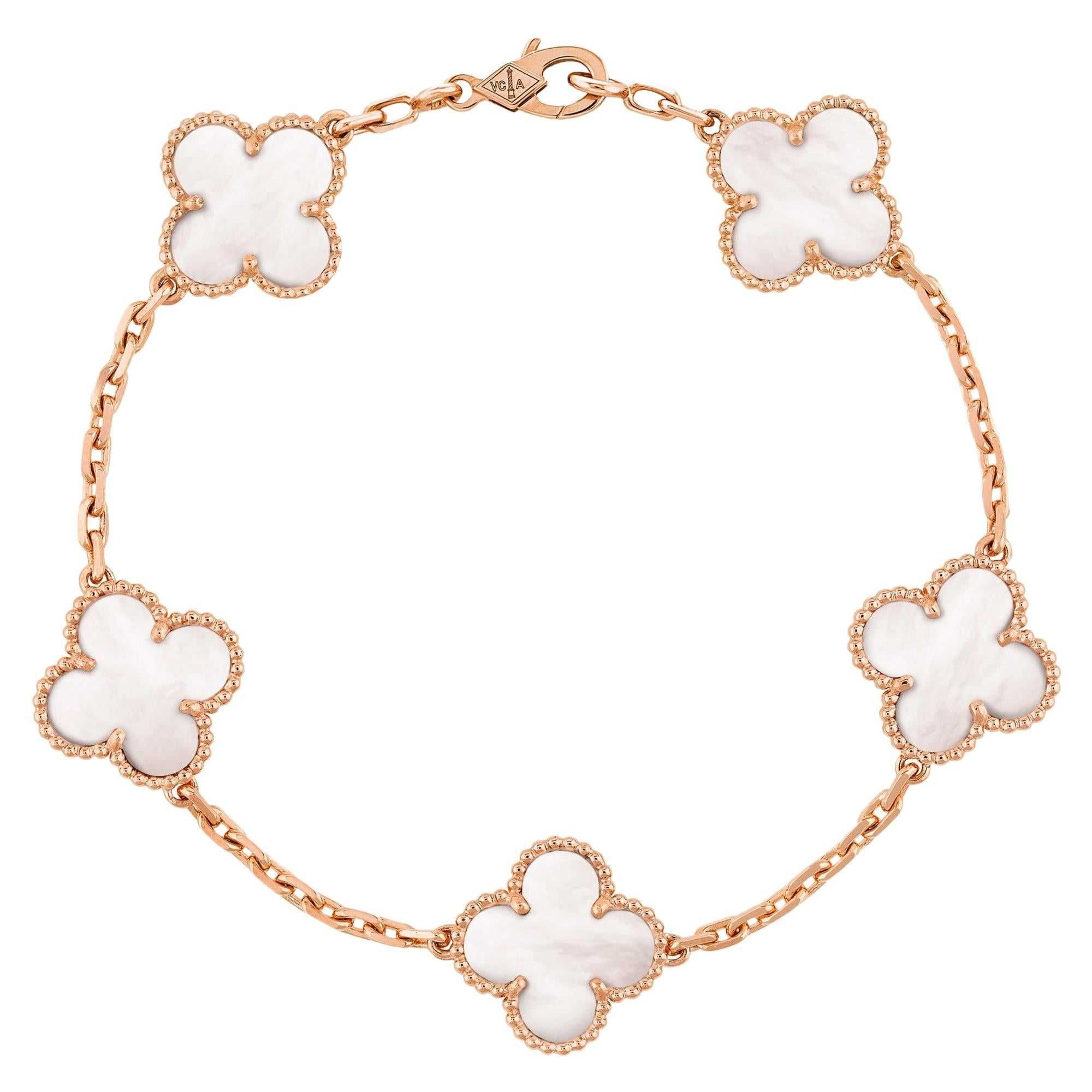 Van Cleef & Arpels VCA Rose Mother of Pearl 5 Alhambra Дамска Гривна