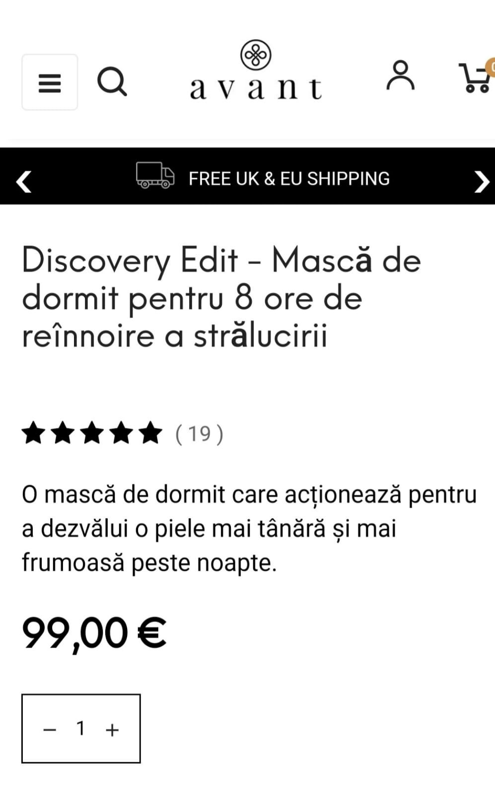 Mască Avant revitalizantă de noapte, 8 ore