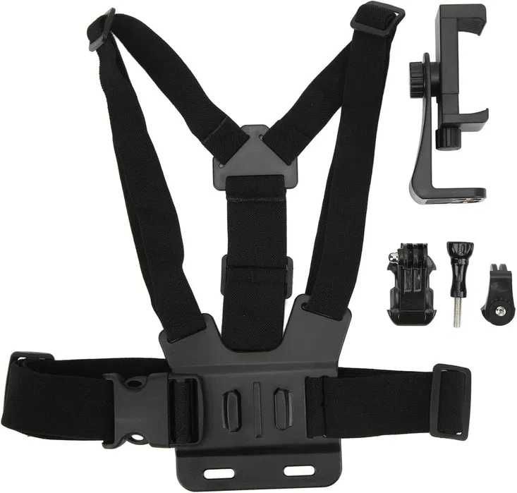 GoPro комплект 5в1 с нагръдник, стойка за телефон и 360° адаптер нови