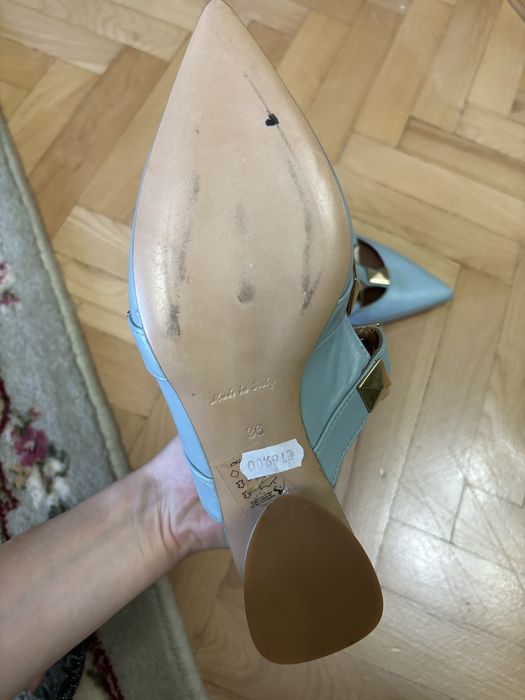 Balerini din piele naturala bleu cu tinte