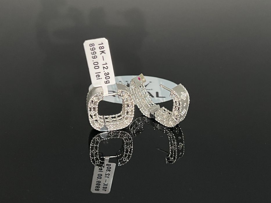 Bijuteria Royal CB : Cercei cu diamante aur alb 18K 750 12,30 grame