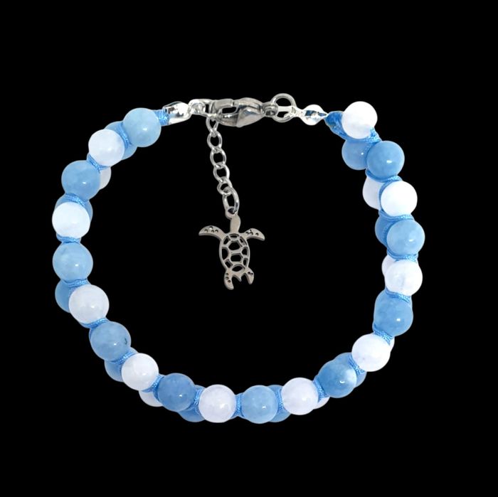 Brățară Shambala jad alb si acvamarin