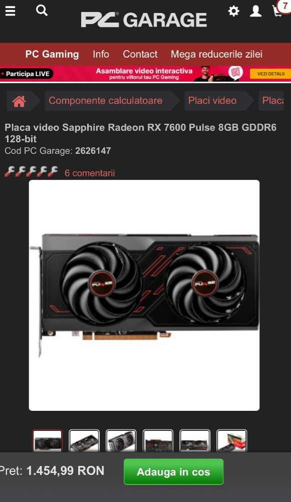 Sapphire Radeon RX 7600 Pulse 8GB GDDR6 1‎28-bit