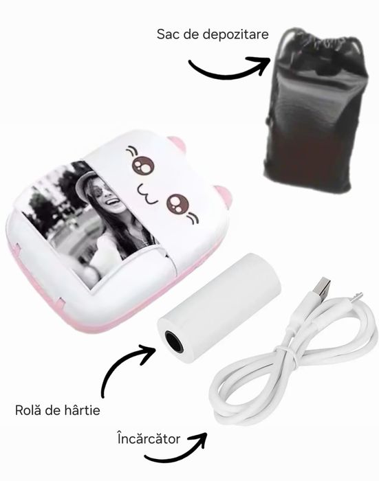 Mini Imprimantă pentru telefon. Hârtie&Husa incluse. Portabilă. USB.