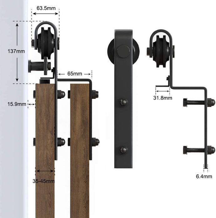 Kit feronerie pentru uși duble glisante – Oțel carbon, șină de 244 cm