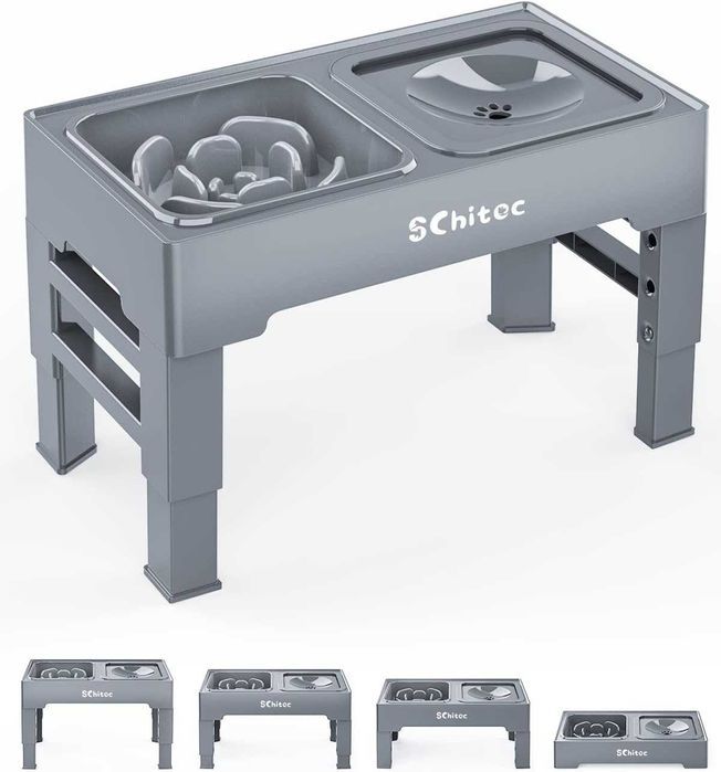 Bol ajustabil pentru caini, antistropire, cu 2 compartimente, Gri