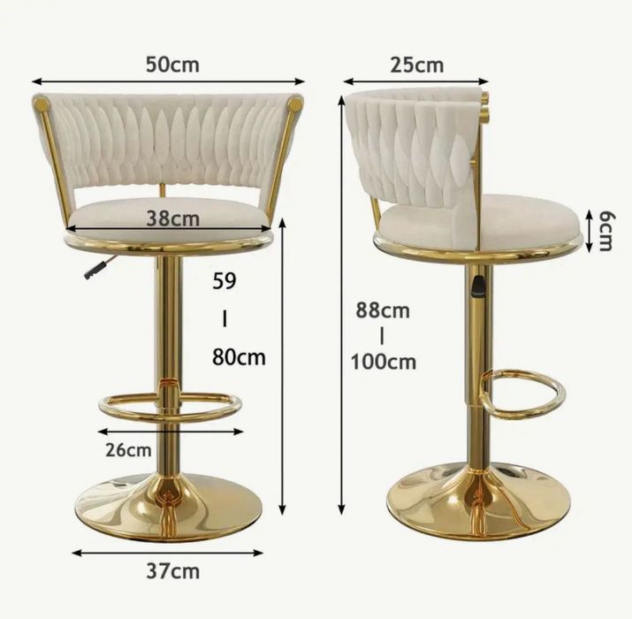 Set doua scaune rotative crem și picior auriu