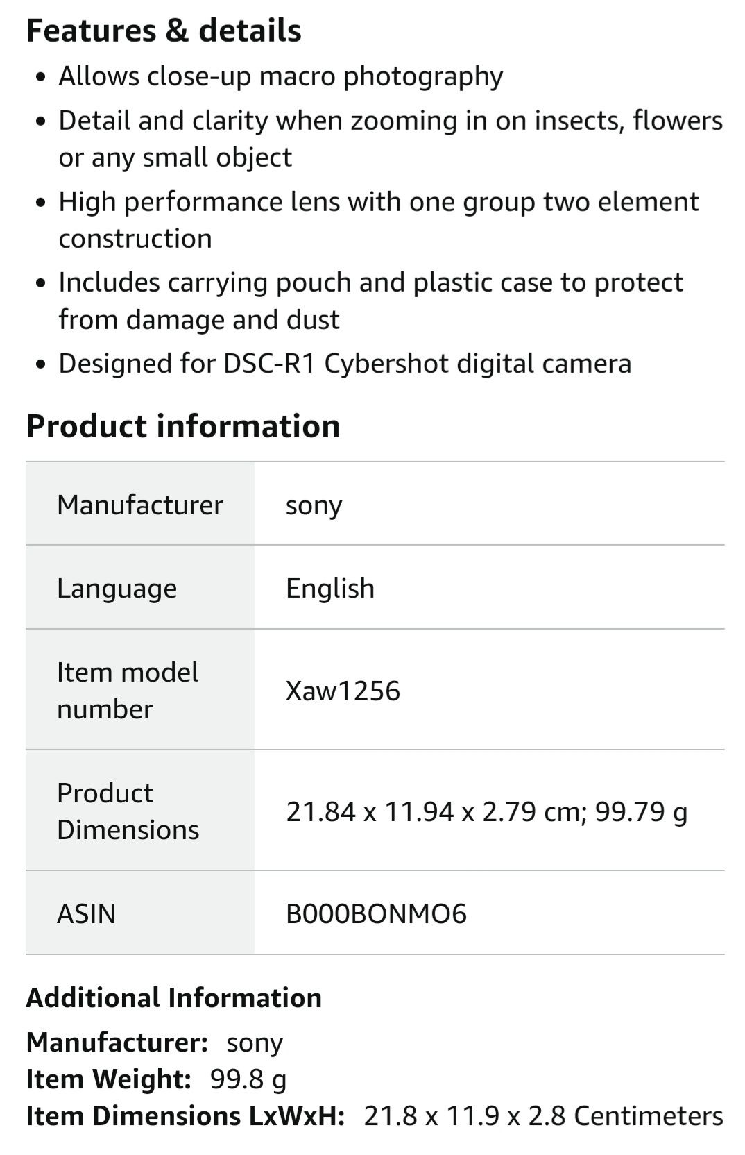 SONY - AC-Close-Up Lens VCL-M3367