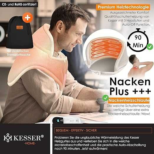 KESSER® електрическа нагревателна подложка за рамене, врат и гръб