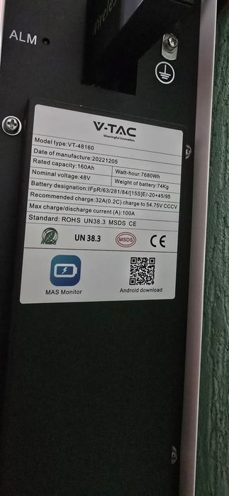 Acumulator fotovoltaic V-TAC, lifepo4 48v, 7.64kwh